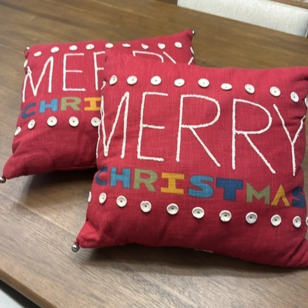 🎄Merry Christmas Red SquareThrow Pillow Indoor, Set of 2, 18